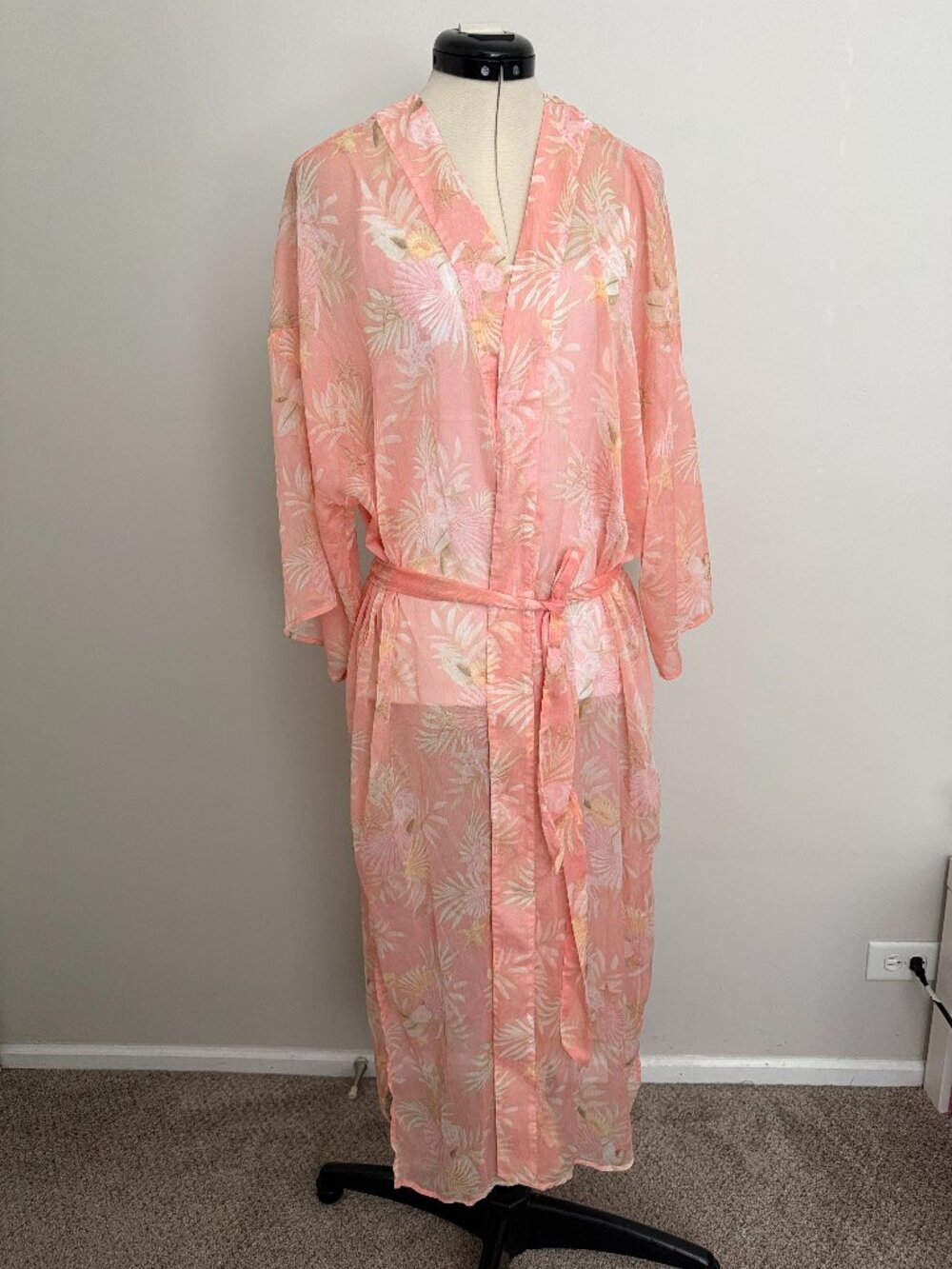 Forever 21 Women's Sheer Chiffon Kimono Duster Cardigan with Floral Print, sizeM